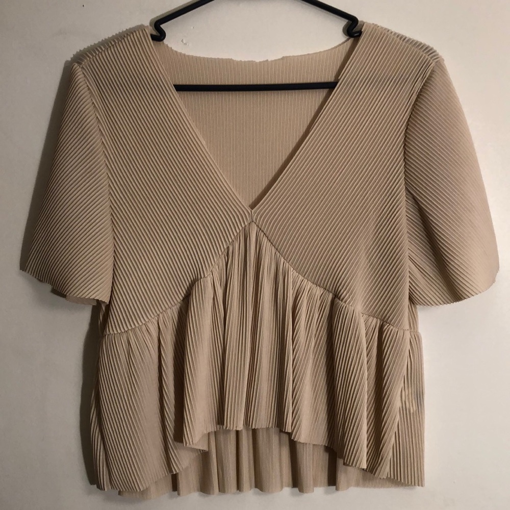 Tan Raw Hem V-Neck Women’s Top